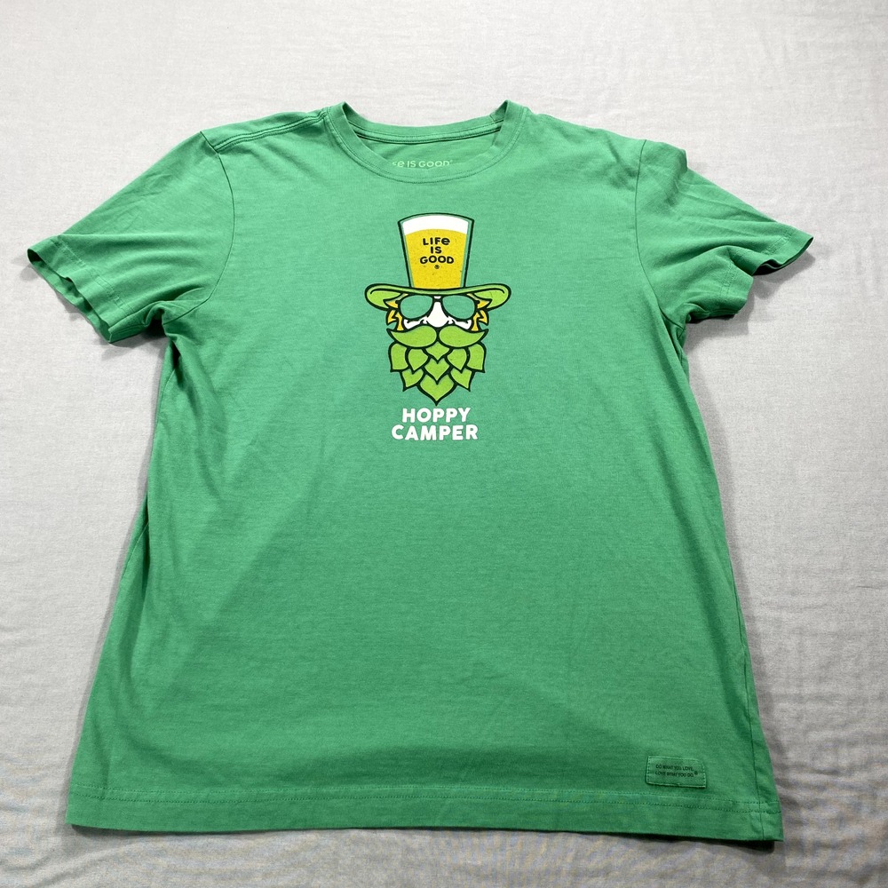 Life Is Good Shirt Mens‎ Small Green Crusher Tee Hoppy Camper Beer Adult